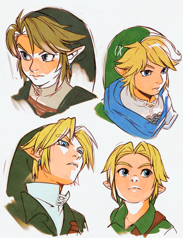 blonde_hair blue_eyes brown_hair clothed clothing eyebrows green_clothing hair humanoid humanoid_pointy_ears hylian link male nintendo not_furry solo the_legend_of_zelda uzucake young young_link