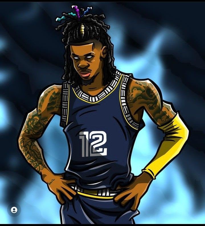 1boy basketball basketball_uniform dark_skin drawing ja_morant jersey long_hair looking_at_viewer male_focus memphis_grizzlies national_basketball_association non-web_source serious sportswear