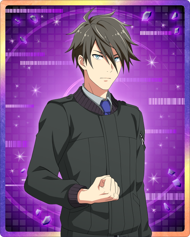 1boy akuno_hideo aqua_eyes arm_at_side black_hair black_jacket blue_necktie clenched_hand closed_mouth collared_shirt hair_between_eyes idolmaster idolmaster_side-m idolmaster_side-m_growing_stars jacket long_bangs long_sleeves looking_at_viewer male_focus messy_hair necktie official_art shirt solo upper_body