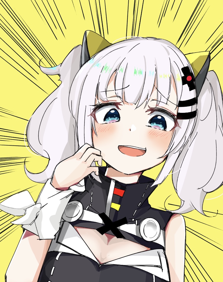 1girl breasts grey_hair hair_ornament hairclip kaguya_luna large_breasts looking_at_viewer non-web_source smile solo twintails virtual_youtuber virtual_youtuber_shiten'nou youtube