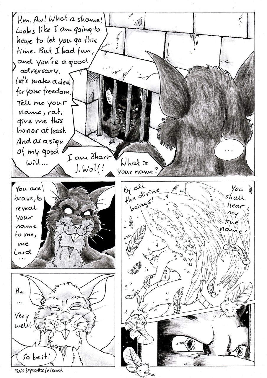 2016 anthro black_and_white brick brick_wall canid canine canis castle claws clothed clothing comic dialogue dlpeattie dungeon duo ellipsis english_text eternal.knot eternal_(eternal.knot) fantasy feathered_wings feathers finger_claws fingers flying four_frame_image fur hi_res jackal lights long_tail looking_down looking_up magic magic_user male mammal monochrome mountain murid murine muscular muscular_anthro muscular_male open_mouth outside pecs prick_ears rat reaching reaching_out rodent sharp_teeth sky smile smiling_at_partner snout speech_bubble star starry_sky tail teeth text topless topless_anthro transformation wall_(structure) were werecanid werecanine werejackal whiskers window wings zharr_j_wolf