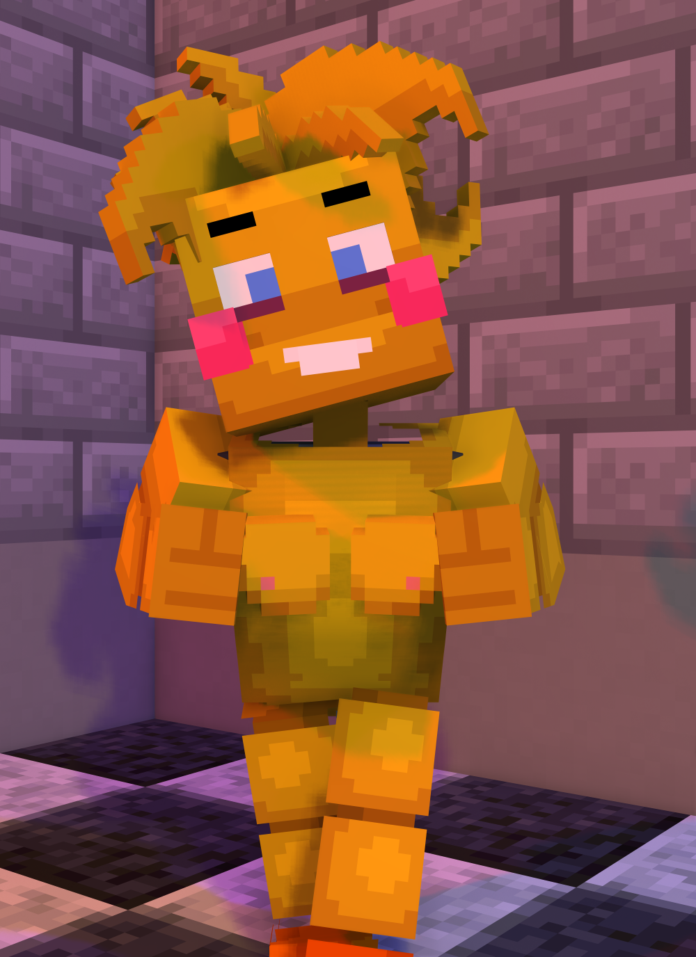3d_(artwork) avian breasts digital_media_(artwork) female five_nights_at_freddy's five_nights_at_freddy's_2 hi_res microsoft minecraft mojang scottgames smile solo toy_chica_(fnaf) xbox_game_studios