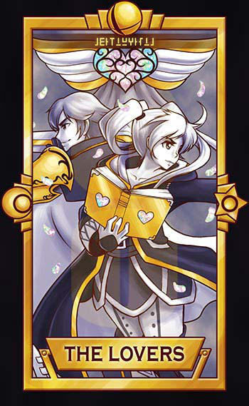 1boy 1girl back-to-back belt belt_buckle black_border book boots border buckle cape chrom_(fire_emblem) closed_mouth collarbone commentary crescent english_commentary english_text feathers fire_emblem frown gold_trim greyscale grimoire heart holding holding_book hood hood_down hooded_robe knee_boots long_hair monochrome open_book outstretched_arm pantyhose ponytail_holder quas-quas robe robin_(female)_(fire_emblem) robin_(fire_emblem) shoulder_pads smash_ball spot_color star_(symbol) super_smash_bros. tarot the_lovers_(tarot) twintails winged_heart