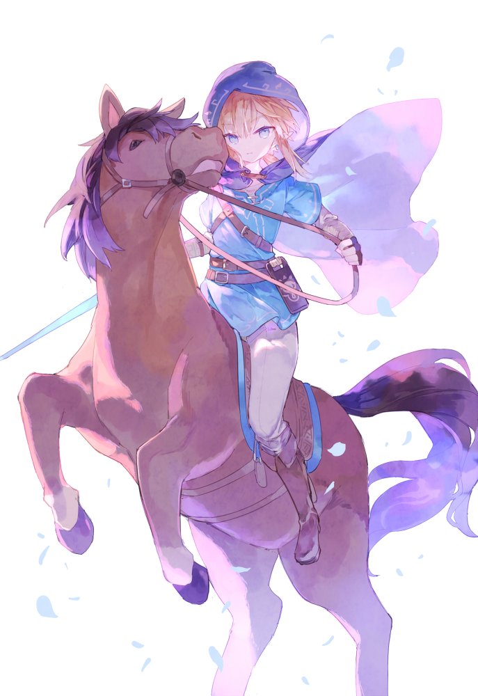 1boy blonde_hair boots brown_footwear holding hood house link long_sleeves mizumizu_(phoenix) short_hair simple_background the_legend_of_zelda the_legend_of_zelda:_breath_of_the_wild white_background