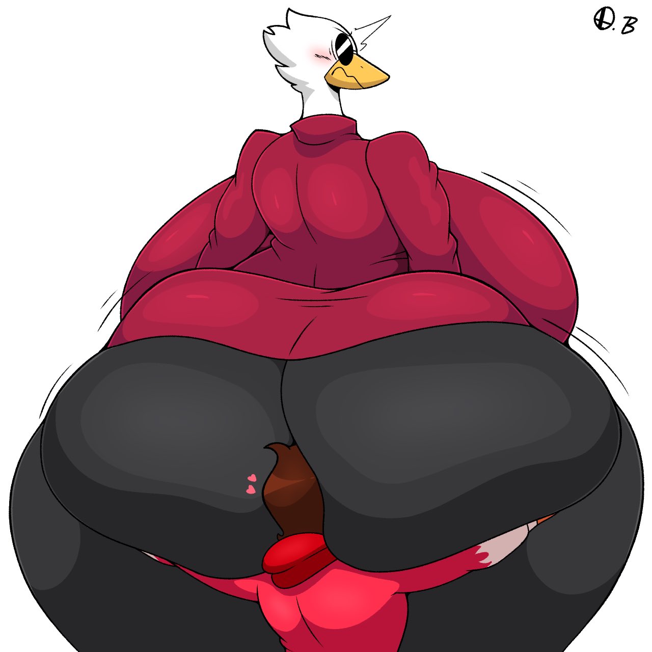 &lt;3 anatid anseriform anserinae anthro avian big_breasts big_butt bird blush breasts butt butt_grab duo face_in_ass female hand_on_butt hi_res huge_breasts huge_butt male male/female omegabrawl surprise surprised_expression swan thick_thighs wide_hips