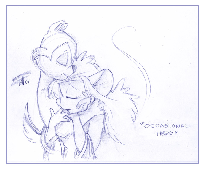 2005 anthro chip_'n_dale_rescue_rangers chip_(disney) chipmunk chris_fischer clothing disney duo embrace eyes_closed female fur gadget_hackwrench ground_squirrel hair hug long_hair male male/female mammal monochrome mouse murid murine rodent sciurid short_tail tail