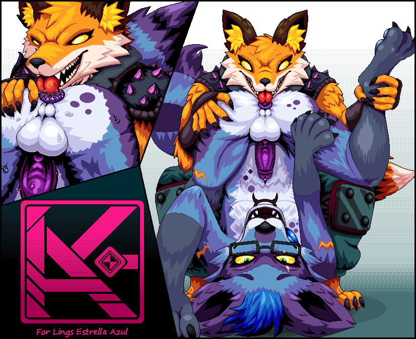 anal anthro anus blue blue_body bodily_fluids canid canine cum digital_media_(artwork) duo epic_games fennix fennix_(fortnite) fortnite fox fur genital_fluids genitals kaidart_evallyssa licking lings lings_star male male/male mammal oral orange_body orange_fur paws penis pixel_(artwork) pixel_(disambiguation) procyonid raccoon rimming sex slime star tongue tongue_out