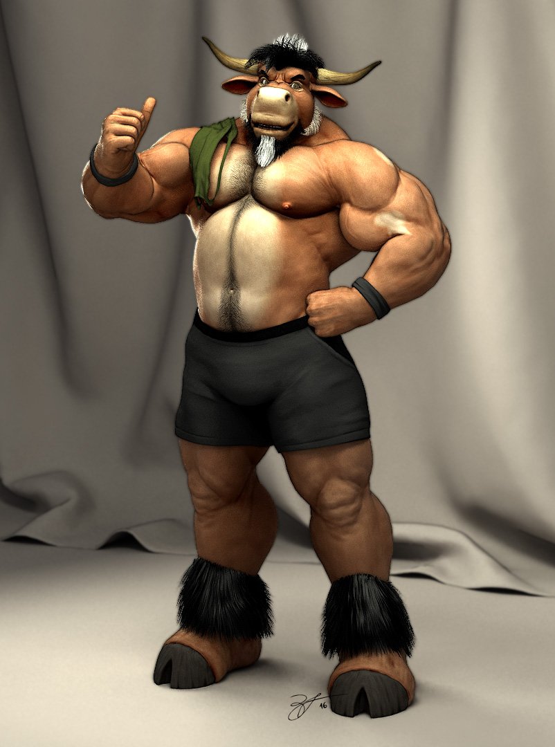 2016 5_fingers anthro beard biceps black_bottomwear black_clothing black_hair black_shorts body_hair bottomwear bovid bovine braford brown_body brown_fur carrying cattle chest_hair clothing curtains dated facial_hair fingers fur gesture hair happy_trail hooves leg_tuft light_spots male mammal mbs multicolored_body multicolored_fur musclegut muscular muscular_anthro muscular_male muscular_thighs navel nipples on_shoulders pecs pose sam_(braford) shirt_on_shoulder shirtless shorts signature solo thumbs_up tuft two_tone_body two_tone_fur white_goatee white_hair wristband