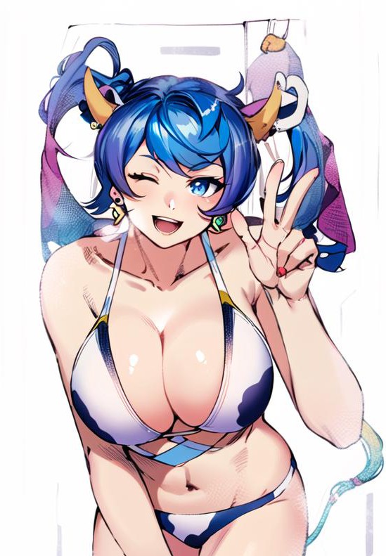 animal_ears blue_angel blue_eyes blue_hair breasts cool_&amp;_sexy_(idolmaster) cow cow_ears cow_girl cow_horns horns large_breasts non-web_source sexy_or_cute? yu-gi-oh! yu-gi-oh!_vrains zaizen_aoi