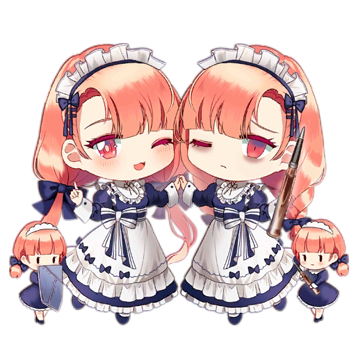 4girls ;3 ;d apron bags_under_eyes blue_bow blue_dress blue_footwear blue_ribbon blush blush_stickers bow braid brown_dress bullet chibi closed_mouth dress fairy_(girls'_frontline) full_body girls'_frontline hair_bow hair_ornament hair_ribbon hairclip holding holding_bullet holding_hands holding_shield index_finger_raised light_frown long_sleeves looking_at_viewer maid maid_apron maid_headdress multiple_girls official_art one_eye_closed orange_hair puffy_long_sleeves puffy_sleeves ribbon saru shield siblings simple_background slit smile striped striped_ribbon third-party_source transparent_background twin_braids twin_fairies_(girls'_frontline) twins twintails waist_ribbon white_apron |_|