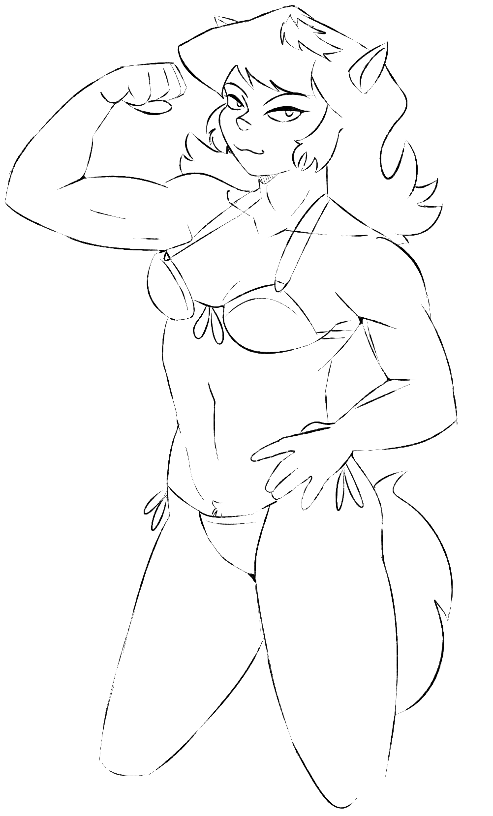 2023 anthro black_and_white bra breasts clothed clothing crotch_tuft digital_drawing_(artwork) digital_media_(artwork) domestic_cat felid felina_feral feline felis female flexing_bicep gold-white-kott hair hand_on_hip hanna-barbera hi_res looking_at_viewer mammal monochrome muscular muscular_female panties simple_background solo standing swat_kats tuft underwear white_background