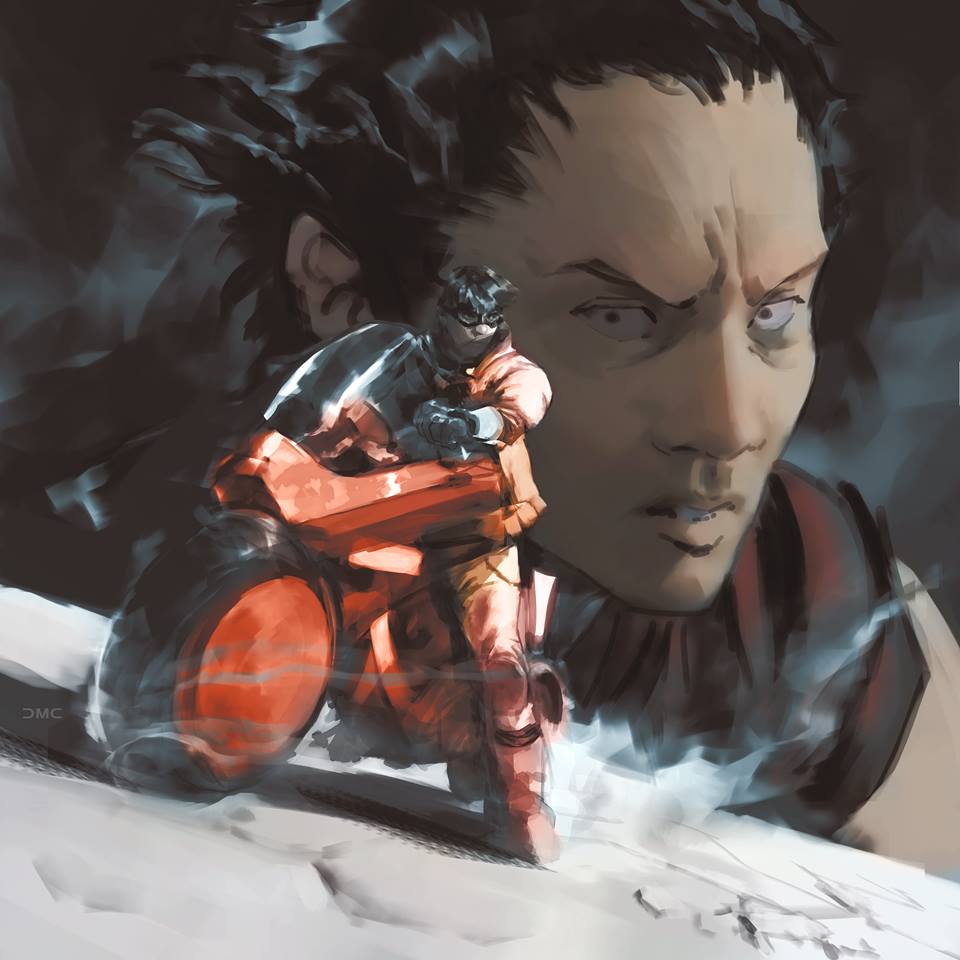 2boys akira asian black_hair cape danielmchavez gloves goggles kaneda_shoutarou's_bike kaneda_shoutarou_(akira) lips motor_vehicle motorcycle multiple_boys pants perspective red_cape red_gloves red_pants shadow shima_tetsuo