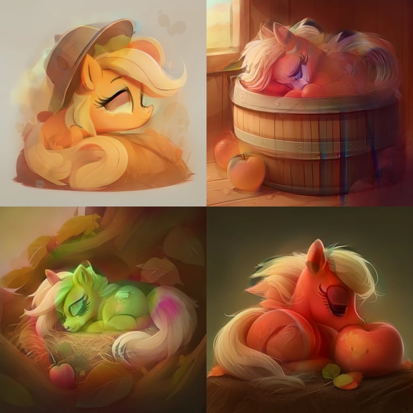 ai-generated applejack cowboy_hat hat my_little_pony my_little_pony:_friendship_is_magic nose_bubble sleeping