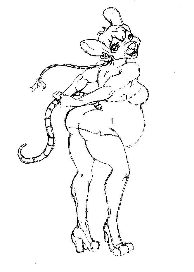 anthro belly breasts buckteeth butt clothing danellz ear_piercing ear_ring female footwear hair high_heels mammal murid murine open_mouth piercing ponytail pregnant rat ring_piercing rodent sketch solo teeth traditional_media_(artwork)