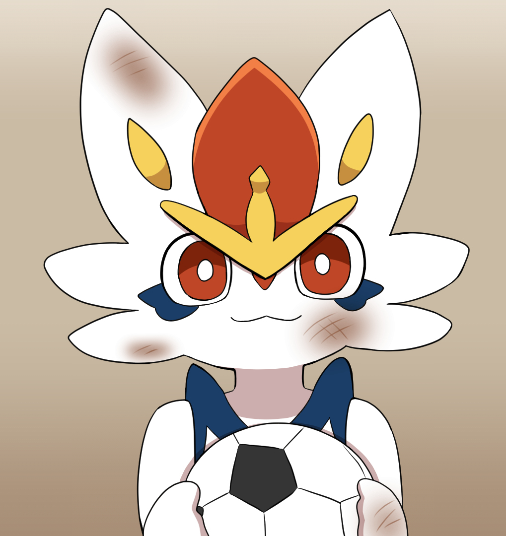 ambiguous_gender anthro ball blue_body cinderace dirty fur generation_8_pokemon holding_soccer_ball multicolored_body multicolored_fur nintendo pokemon pokemon_(species) pupils red_eyes soccer_ball sum white_body white_ears white_fur white_pupils yellow_inner_ear