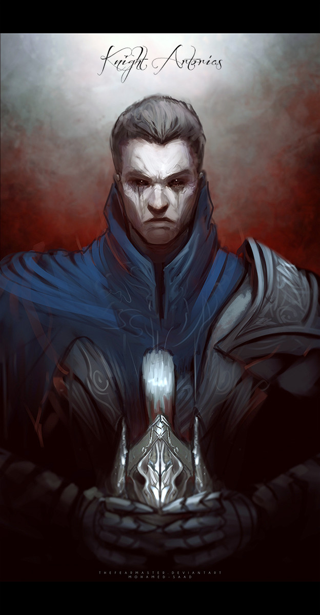 1boy armor artist_name artorias_the_abysswalker black_border black_eyes black_hair black_sclera black_tears blue_cape border breastplate cape character_name colored_sclera dark_souls_(series) dark_souls_i deviantart_username full_armor gauntlets greaves headwear_removed helm helmet helmet_removed highres holding holding_helmet knight looking_at_viewer no_headwear oolacile pale_skin pauldrons plume short_hair shoulder_armor simple_background single_pauldron solo standing thefearmaster vambraces