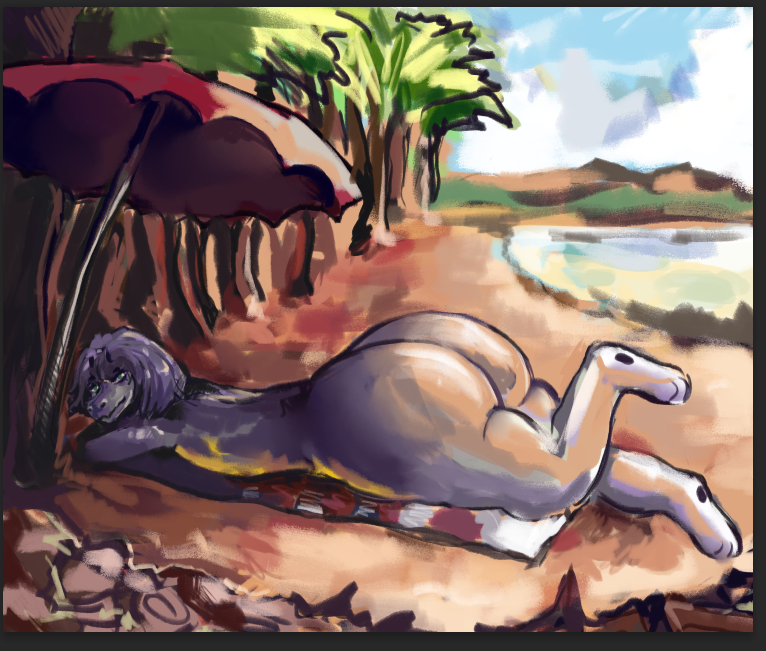 anthro beach butt down dragon looking_at_viewer lying male male/male seaside solo umbrella