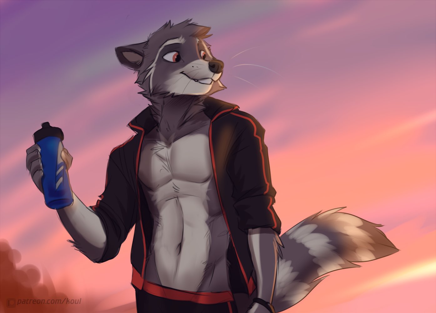 anthro athletic athletic_male clothed clothing koul male mammal max_the_raccoon open_clothing open_shirt open_topwear procyonid raccoon shirt solo topwear