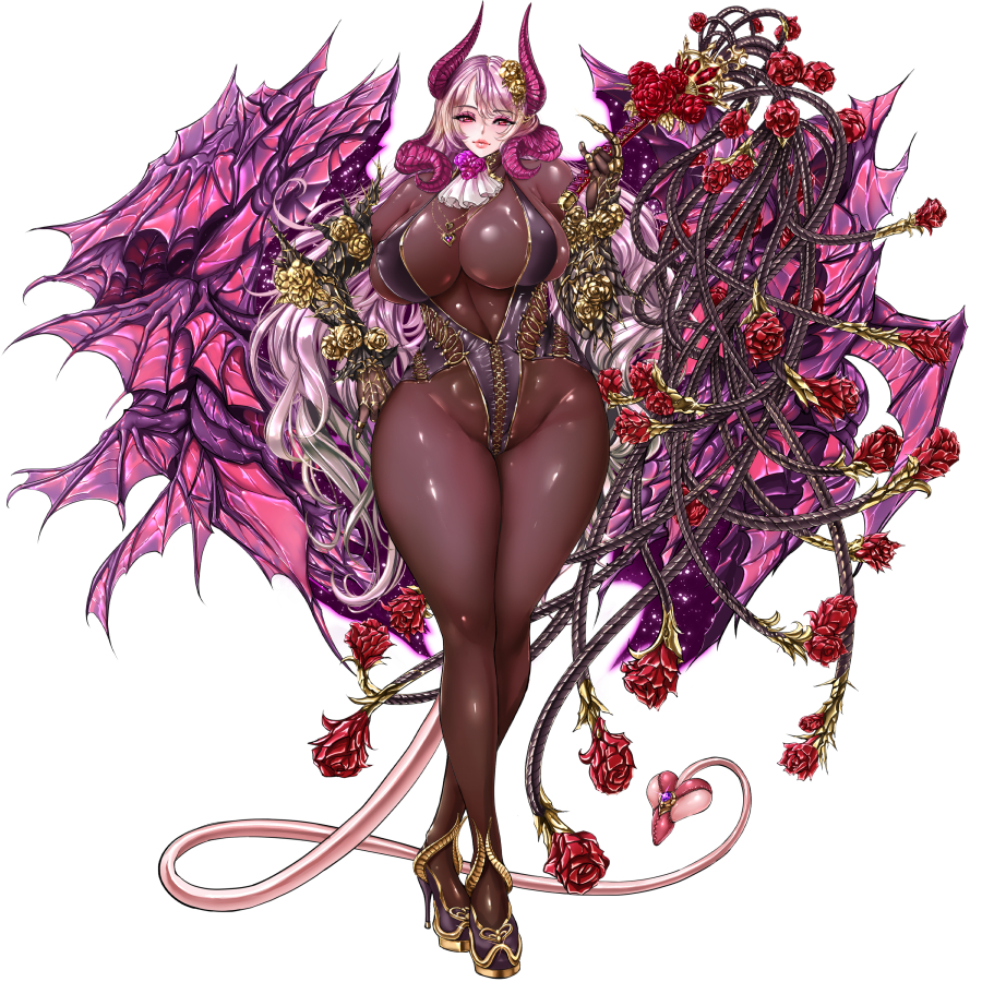 1:1 animal_humanoid big_breasts bodysuit breasts clothed clothing demon demon_humanoid digital_media_(artwork) durcise_(eden's_ritter_grenze) eden's_ritter_grenze female footwear hair high_heels horn horned_humanoid huge_breasts humanoid light_body light_skin monster_girl_(genre) naglfar not_furry pink_hair pink_horn rubber simple_background skinsuit solo spade_tail succubus tail thick_thighs tight_clothing whip white_background winged_humanoid wings