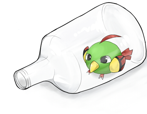 bird bird_tail bird_wings bottle hitaki1018 lowres natu nintendo pokemon pokemon_(creature) stuck tail wings