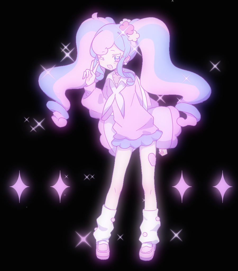 1girl ;d black_background blue_eyes blue_hair blue_skirt commentary curly_hair earrings fairy_miku_(project_voltage) flower full_body glowing hair_flower hair_ornament hand_up hatsune_miku jewelry loafers long_hair long_sleeves looking_at_viewer loose_socks miniskirt multicolored_hair neckerchief one_eye_closed pink_footwear pink_hair pink_sweater pokemon project_voltage red_flower shoes sidelocks skirt smile socks solo sparkle standing sweater symbol-only_commentary twintails two-tone_hair v very_long_hair vocaloid white_bag white_neckerchief white_socks yan0901018 yellow_flower