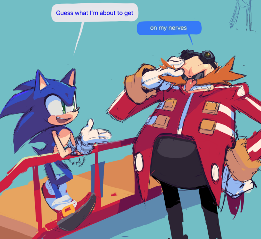 2boys animal_ears blue_fur dr._eggman english_text facial_hair furry furry_male glasses green_eyes hedgehog motobug multiple_boys mustache sonic_(series) sonic_the_hedgehog tail