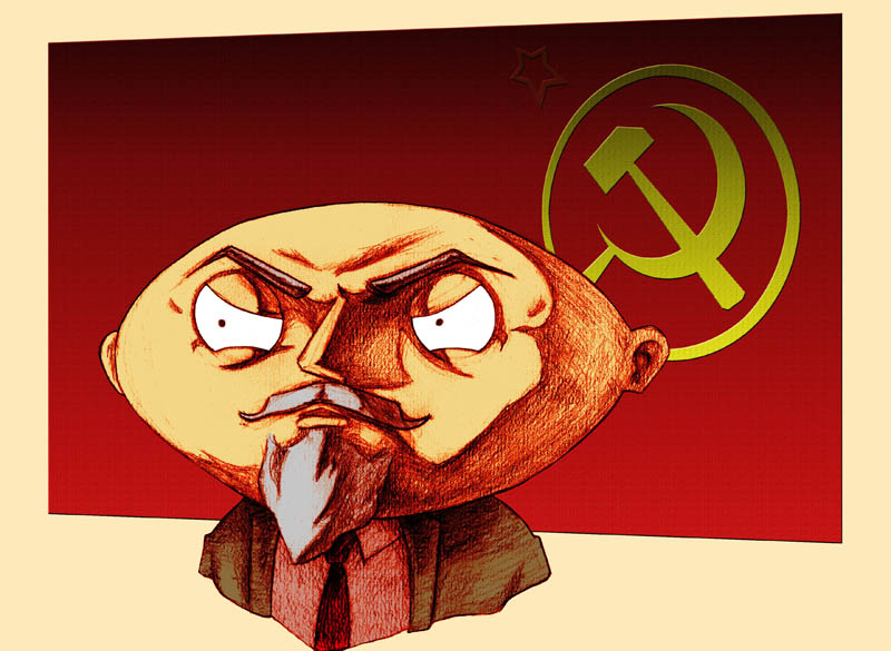 1boy angry bald closed_mouth coat collared_shirt communism communist_flag cropped_torso facial_hair family_guy flag frown goatee grey_hair hammer hammer_and_sickle juliusbernard lips mustache necktie official_art oval parody real_life real_life_insert sanpaku serious shirt sickle solo soviet soviet_flag stewie_griffin upper_body v-shaped_eyebrows vladimir_lenin white_shirt wide_face