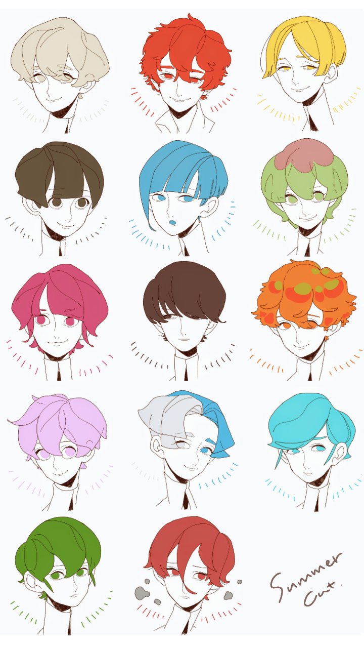 6+others alexandrite_(houseki_no_kuni) alternate_hair_length alternate_hairstyle amethyst_(houseki_no_kuni) androgynous aqua_eyes aqua_hair blonde_hair blue_eyes brown_hair character_request check_character cinnabar_(houseki_no_kuni) closed_mouth cropped_shoulders diamond_(houseki_no_kuni) euclase_(houseki_no_kuni) green_eyes green_hair grey_eyes grey_hair hair_between_eyes hemimorphite_(houseki_no_kuni) heterochromia highres houseki_no_kuni jade_(houseki_no_kuni) looking_at_viewer minmim multicolored_hair multiple_others neptunite_(houseki_no_kuni) obsidian_(houseki_no_kuni) orange_eyes orange_hair other_focus padparadscha_(houseki_no_kuni) pink_eyes pink_hair purple_eyes purple_hair red_beryl_(houseki_no_kuni) red_eyes red_hair smile sphene_(houseki_no_kuni) two-tone_hair watermelon_tourmaline_(houseki_no_kuni) yellow_diamond_(houseki_no_kuni) yellow_eyes