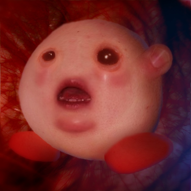 alien blush creepy cursed_image fetus kirby kirby_(series) male nightmare_fuel nintendo not_furry peachesthepuppy realistic solo teeth uncanny_valley waddling_head what what_has_science_done where_is_your_god_now why