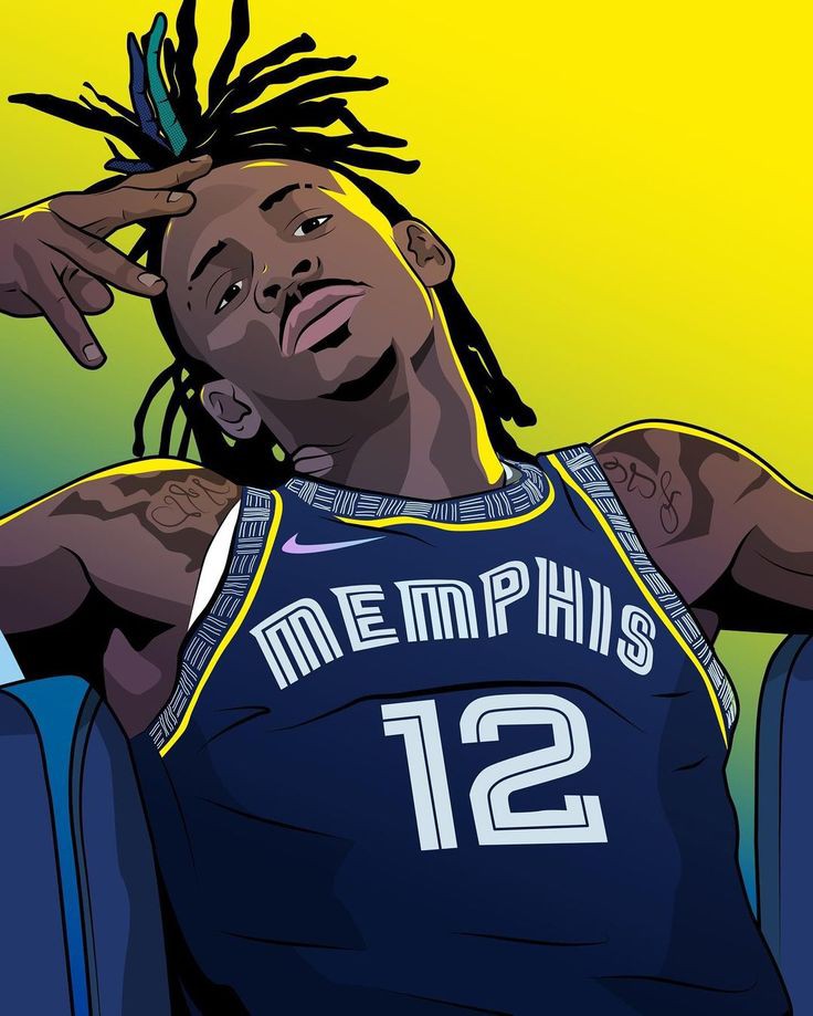 basketball_uniform dark_skin drawing ja_morant jersey long_hair looking_at_viewer male_focus memphis_grizzlies national_basketball_association non-web_source sportswear