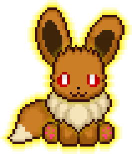 ambiguous_gender brown_body brown_fur digital_media_(artwork) eevee feral fur generation_1_pokemon glowing lily_(watermelonbeckon) low_res neck_tuft nintendo pawpads pixel_(artwork) pokemon pokemon_(species) red_eyes sitting solo tail tail_tuft tuft watermelonbeckon yellow_glow