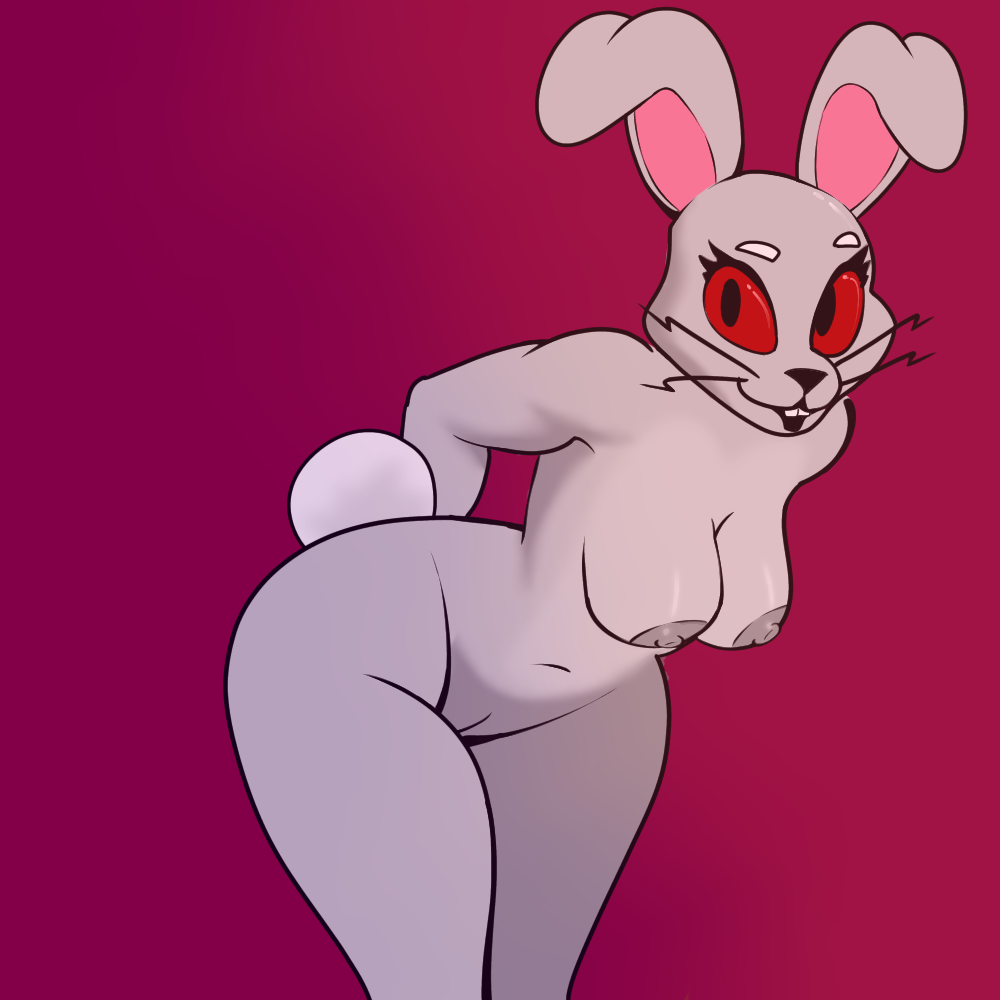 boobs_hang breasts bunny_ears_(disambiguation) female female/female five_nights_at_freddy's five_nights_at_freddy's:_security_breach furry grey_nipples humanoid leaning nipples scottgames small_breasts solo steel_wool_studios thick_thighs typicalnsfwacc vanny_(fnaf) whiskers