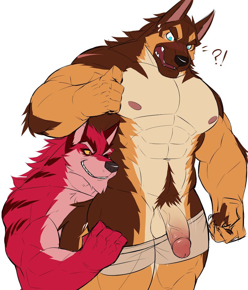 2018 abs anthro balls biceps blue_eyes blush bodily_fluids body_hair bottomwear bottomwear_pull brown_body brown_fur brown_hair canid canine canis chris_(drks) clothed clothing clothing_pull domestic_dog drks duo fur garnett genitals german_shepherd grin hair happy_trail herding_dog humanoid_genitalia humanoid_penis male male/male mammal muscular muscular_anthro muscular_male nipples orange_body orange_fur pants pants_pull partially_clothed pastoral_dog patreon pecs penis pubes red_body red_eyes red_fur red_hair sketch smile startled stripes surprised_expression sweat underwear underwear_down wolf worried yellow_sclera