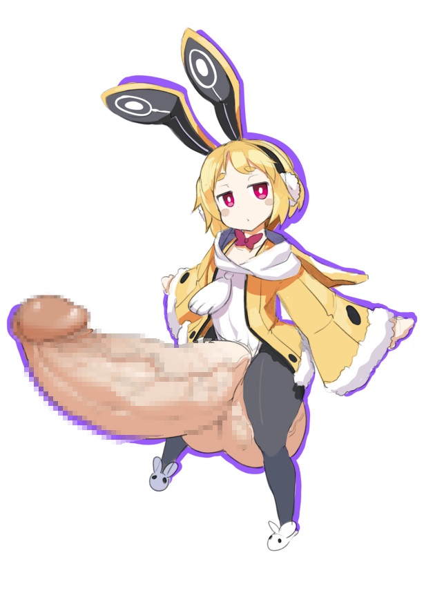 blonde_hair disgaea futanari gigantic_penis huge_penis huge_testicles large_penis large_testicles looking_at_viewer penis sinensian testicles usalia_(disgaea) wide_hips