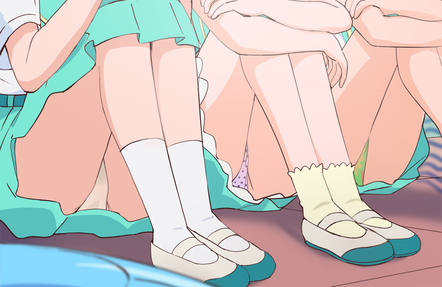 3girls character_request haruyama_kazunori legs multiple_girls panties polka_dot polka_dot_panties precure skirt underwear
