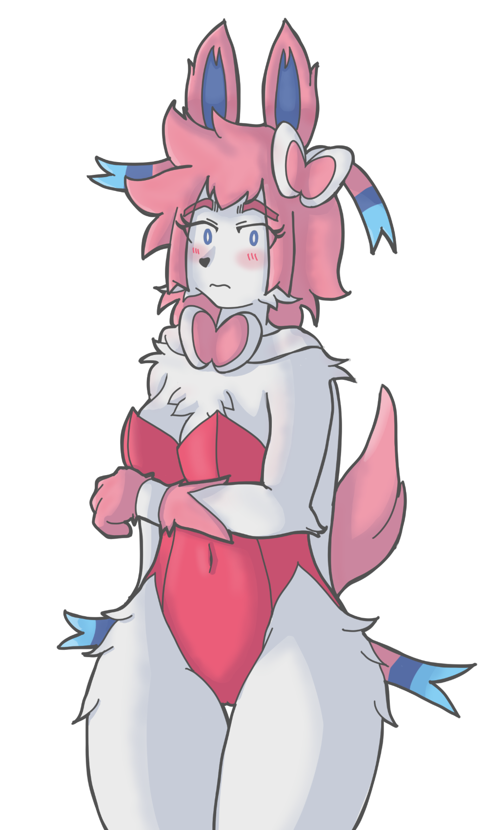 alpha_channel anthro blue_eyes blush blush_lines breasts bunny_costume chest_tuft cleavage clothed clothing costume eeveelution eye_through_hair eyebrow_through_hair eyebrows eyelashes female fur generation_6_pokemon hair hi_res leotard looking_at_viewer navel_outline nintendo pink_body pink_clothing pink_fur pink_hair pink_leotard pokemon pokemon_(species) simple_background solo sylveon thick_thighs thigh_gap translucent translucent_hair transparent_background tuft white_body white_fur wide_hips yooksaf