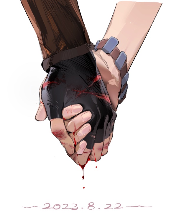 black_gloves bleeding blood bracelet close-up cuts dated fingerless_gloves fingernails gloves hand_focus hiroyukiiii1 holding_hands injury jewelry link out_of_frame princess_zelda simple_background the_legend_of_zelda torn_clothes torn_gloves white_background