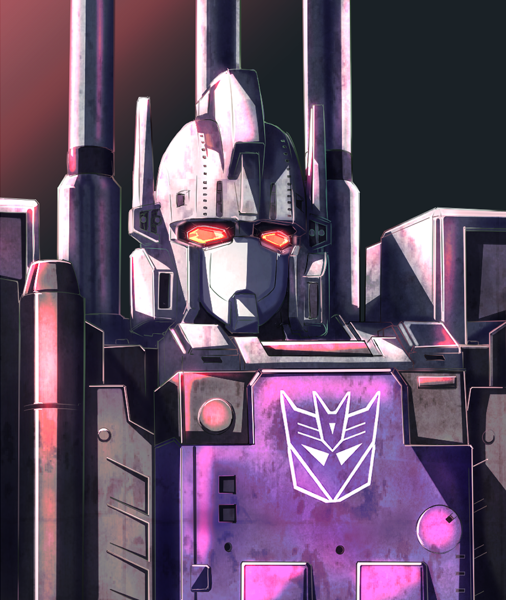 bruticus commentary_request decepticon gradient_background insignia mecha no_humans orange_eyes portrait robot science_fiction seto_(atsushi533822) solo transformers