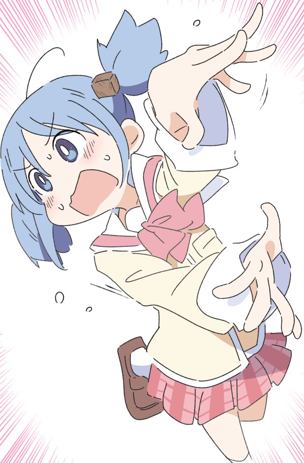 1girl blue_hair ixy naganohara_mio nichijou open_mouth short_hair solo twintails white_background