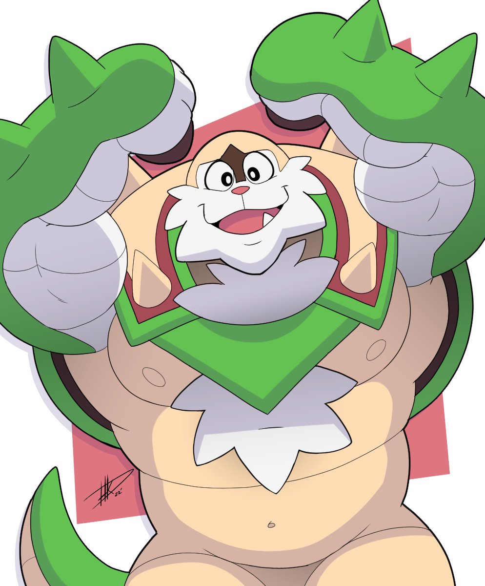 anthro biceps big_muscles chesnaught generation_6_pokemon hair_chest happy hi_res hikazedragon huge_muscles looking_at_viewer male muscular muscular_anthro muscular_male nintendo nipples pecs pokemon pokemon_(species) shell solo teeth