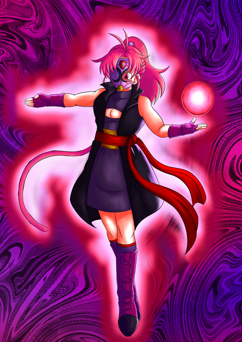 1girl dragon_ball dragon_ball_heroes dragon_ball_super dragon_ball_super_super_hero dragon_ball_xenoverse highres muscular non-web_source note note_(dragon_ball) saiyan super_saiyan super_saiyan_rose time_breaker_mask time_patrol_(dragon_ball)