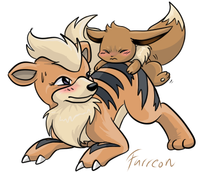 2012 all_fours ass_up blush blush_lines brown_body chest_tuft digital_drawing_(artwork) digital_media_(artwork) duo eevee eyes_closed feral furreon generation_1_pokemon growlithe humping low_res male mount nintendo on_butt pokemon pokemon_(species) signature size_difference tuft