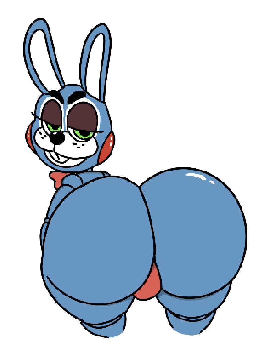 animatronic anthro behind_view blue_body buckteeth butt clothing five_nights_at_freddy's five_nights_at_freddy's_2 green_eyes hi_res lagomorph leporid looking_at_viewer looking_back looking_back_at_viewer machine male mammal rabbit robot scottgames solo teeth theslashfive thong toy_bonnie_(fnaf) underwear