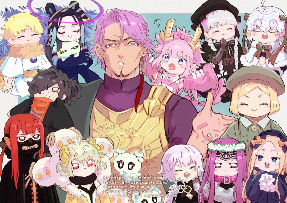 6+boys 6+girls :d abigail_williams_(fate) apollo_(fate) bags_under_eyes blonde_hair blue_eyes blush character_request closed_eyes earrings facial_hair fate/grand_order fate_(series) flying_sweatdrops frown goatee hood iduhara_jugo jack_the_ripper_(fate/apocrypha) jeanne_d'arc_alter_santa_lily_(fate) jewelry jitome laughing long_hair medusa_(fate) medusa_(lancer)_(fate) multiple_boys multiple_girls nursery_rhyme_(fate) oda_nobukatsu_(fate) okada_izou_(fate) paris_(fate) paul_bunyan_(fate) purple_eyes purple_hair relaxing saliva scarf short_hair single_earring smile steam u_u very_long_hair voyager_(fate) yellow_scarf