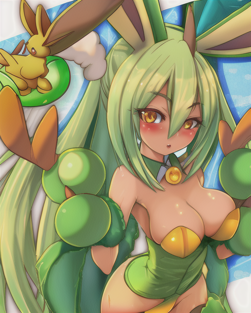 anthro eeveelution female female/female generation_4_pokemon humanoid leafeon nintendo pokemon pokemon_(species) solo