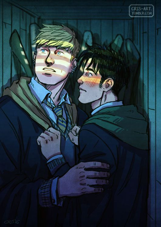 2boys alternate_costume alternate_universe bad_id bad_tumblr_id bara black_hair blonde_hair blush couple cramped cris_art from_side grabbing_another's_arm hands_on_another's_chest harry_potter_(series) hood hood_down hulkling in_locker layered_shirt long_sideburns looking_to_the_side male_focus marvel multiple_boys necktie short_hair sideburns striped_necktie thick_eyebrows upper_body wiccan wide-eyed window_shade wizarding_world yaoi