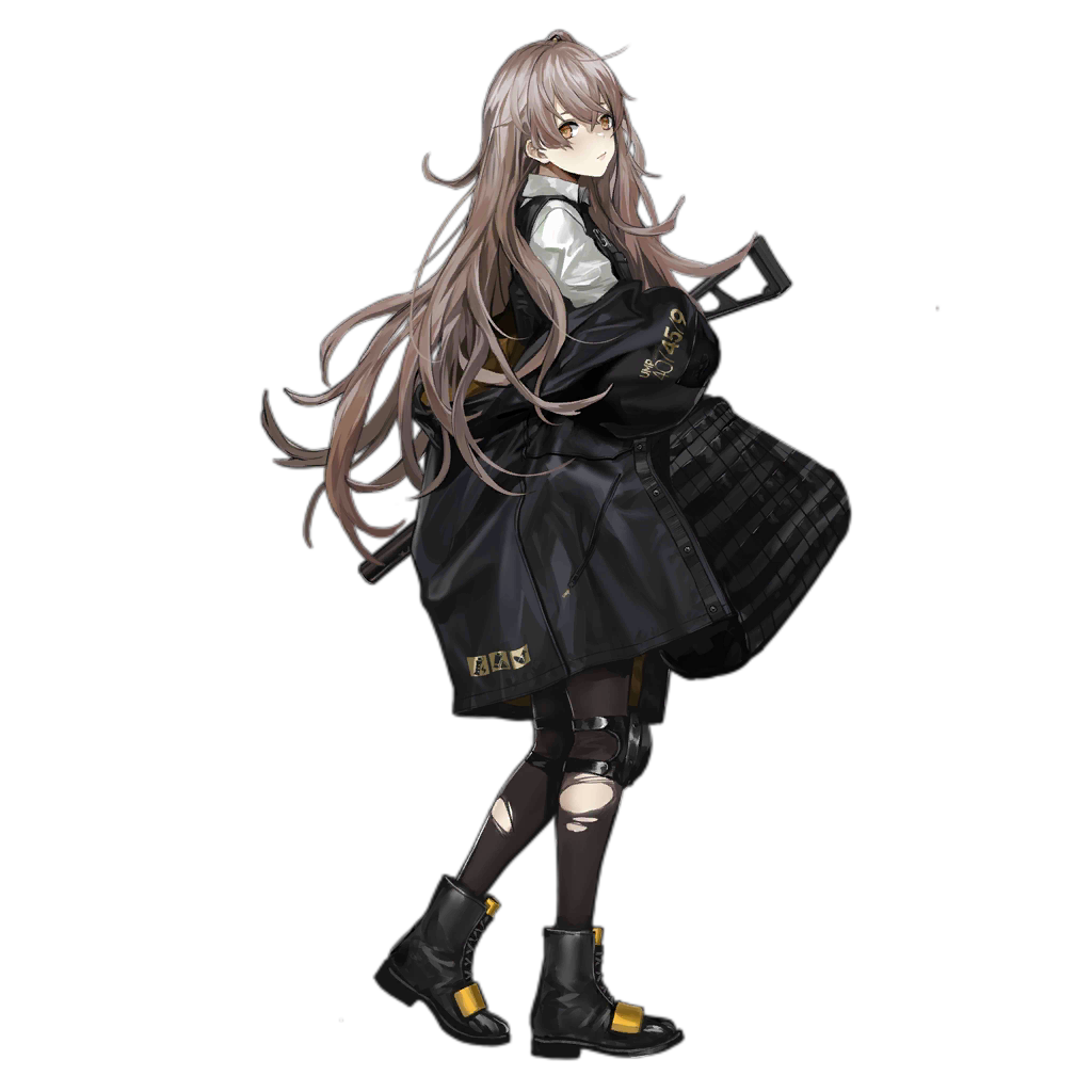 1girl black_bag black_coat black_footwear black_pantyhose black_vest boots brown_hair character_name closed_mouth clothes_writing coat crossed_bangs expressionless full_body girls'_frontline gun h&amp;k_ump h&amp;k_ump45 hair_between_eyes hair_ornament heckler_&amp;_koch holding holding_gun holding_weapon infukun knee_pads long_hair looking_at_viewer looking_back no_scar off_shoulder official_alternate_costume official_art one_side_up pantyhose shell_jacket shirt simple_background solo standing submachine_gun torn_clothes torn_pantyhose transparent_background ump45_(girls'_frontline) ump45_(winter_journey)_(girls'_frontline) very_long_hair vest weapon white_shirt yellow_eyes