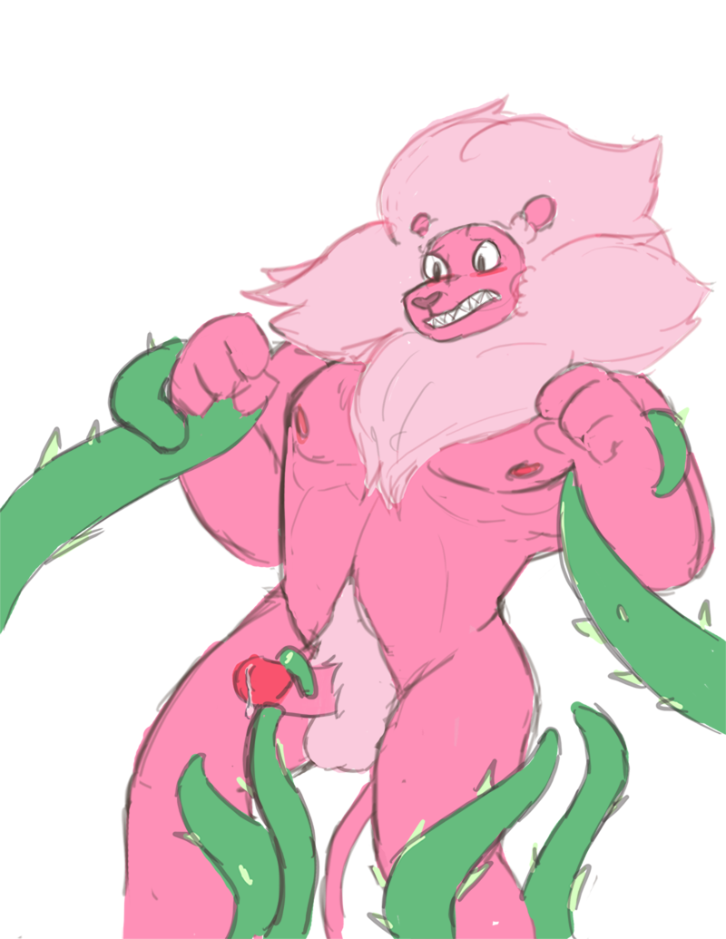 &lt;3 2015 anthro anthrofied balls biped blush body_hair cartoon_network clenched_teeth digital_media_(artwork) felid fur genitals happy_trail heart_nose hickeybickeyboo humanoid_genitalia humanoid_penis lion lion_(steven_universe) male mammal mane muscular muscular_anthro muscular_male navel pantherine pecs penis pink_body pink_fur pink_mane pubes sex sharp_teeth simple_background solo steven_universe teeth tentacle_sex tentacles tentacles_on_male white_background