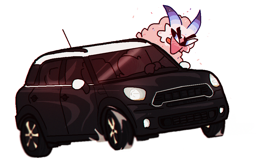 car cheek_tuft driving facial_tuft female feral fluffy fluffy_chest funnel fur head_out_of_window horn humor nahyon neck_tuft solo sylve tongue tongue_out tuft vehicle