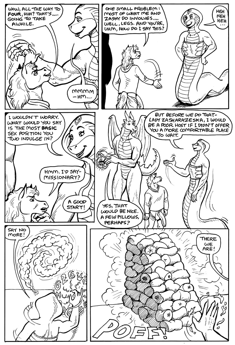 2023 anthro apode black_and_white comic dialogue draconcopode dragon english_text equid equine female genitals group gustav_(here_there_be_dragons) here_there_be_dragons horse karno larger_female legless magic magic_user male male/female mammal monochrome mostly_nude naga pillow pussy reptile scalie serpentine size_difference smaller_male snake text trio zashy